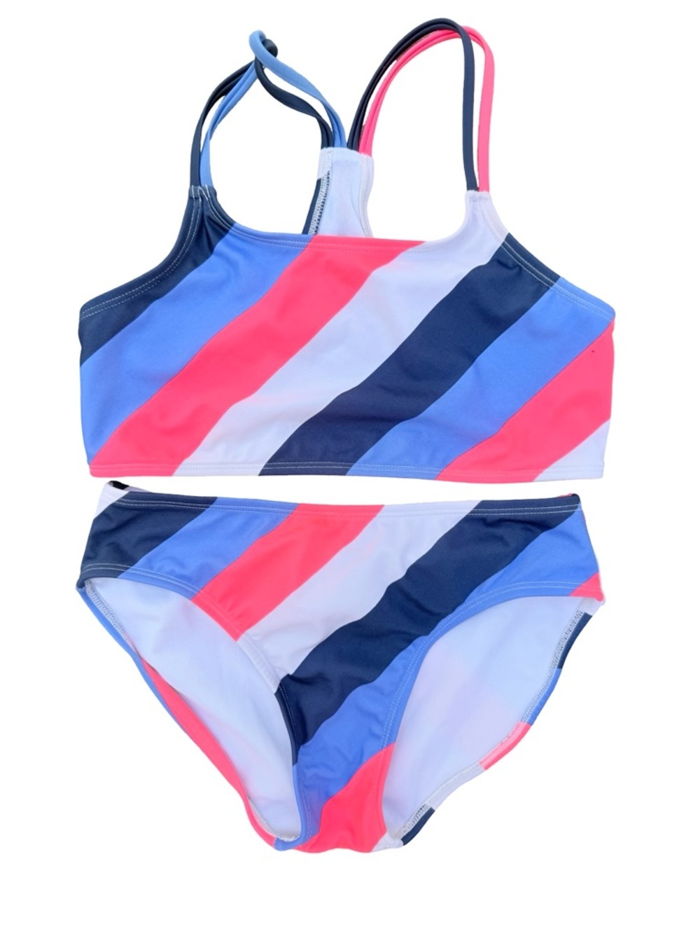 art class Girls' Diagonal Stripe Two-Piece Bikini - Navy, Light Blue & Pink